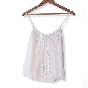 AMERICAN EAGLE Cream Embroidered Cami Tank Top